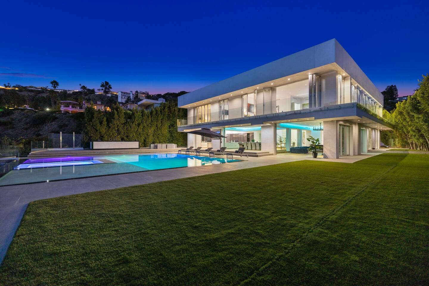 Mount Olympus Modern Glass Mansion Hollywood Hills luxury estate — perfect for a Super Bowl LXI watch party in Los Angeles