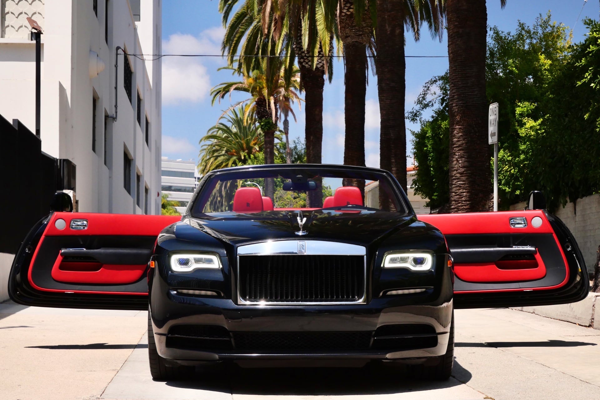 Rolls-Royce Dawn convertible in black, the ultimate romantic anniversary car in Los Angeles
