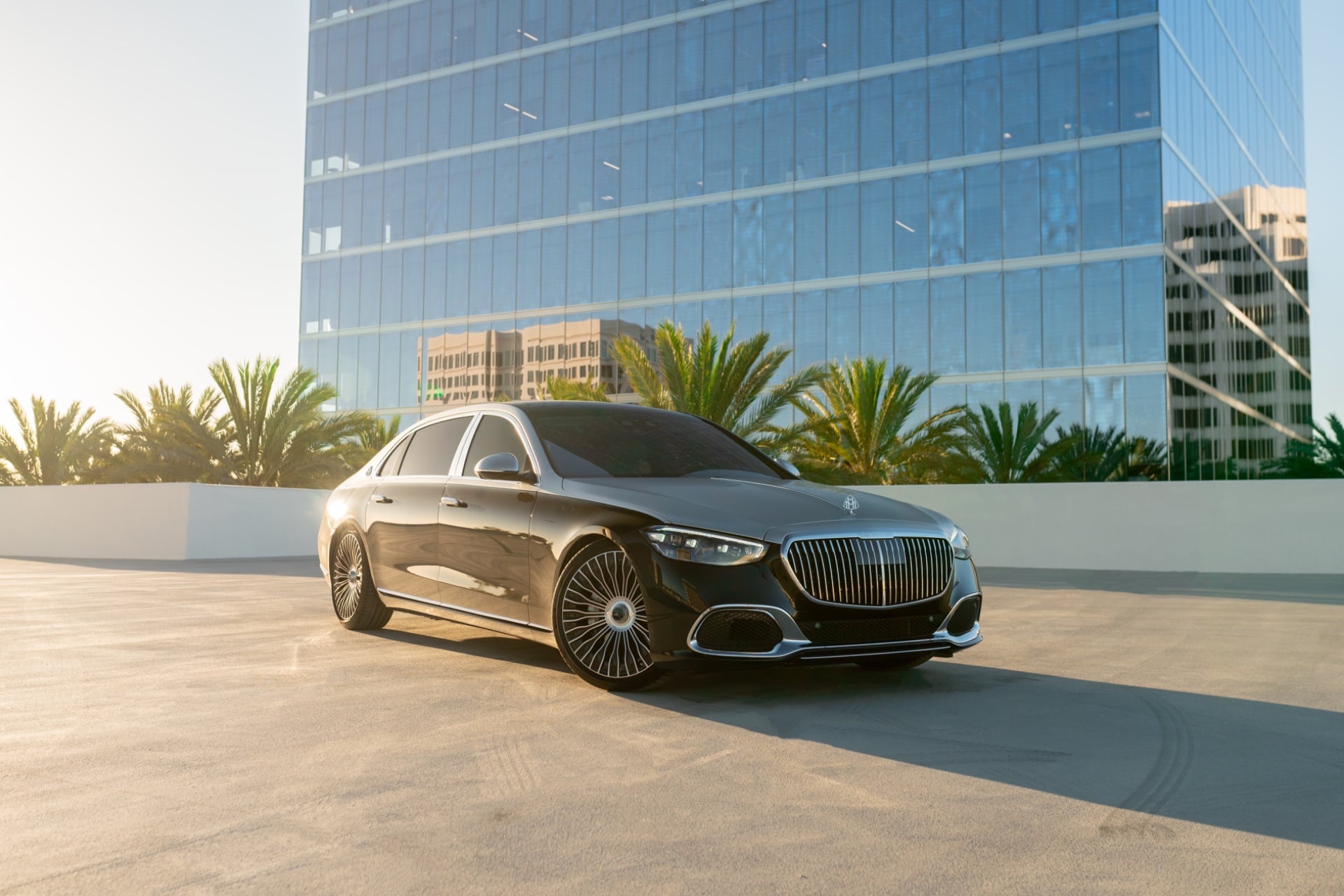 Mercedes-Maybach S580 2-tone silver rental Los Angeles — the ultimate chauffeur sedan